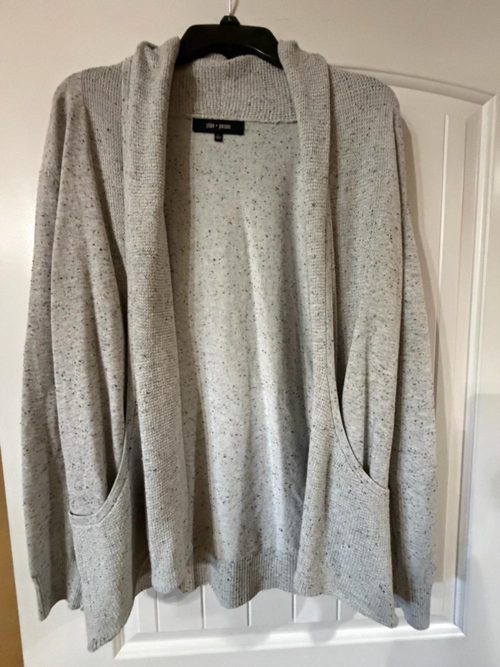 chloe + jasmine speckled Light Gray Open-Front Hooded Cardigan